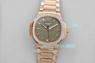 MS Factory Replica Patek Philippe Swiss Nautilus Diamond Bezel Ladies Watch